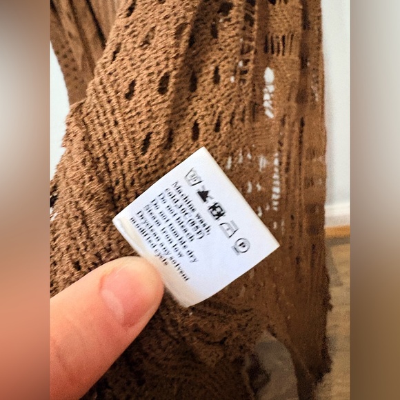 Boho Brown Fringe Crochet Kimono Cardigan One Size | Festival Beach Cover Up - Picture 6 of 6